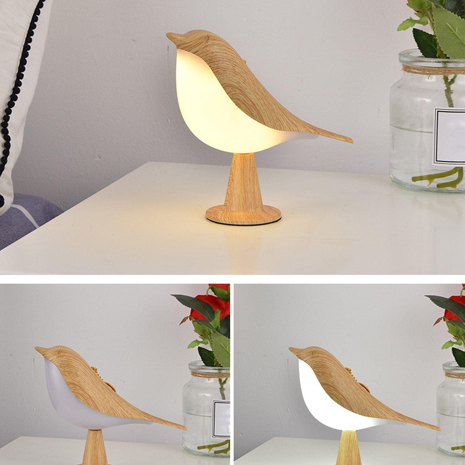 Table Lamp Bird Shape Wood Effect LED