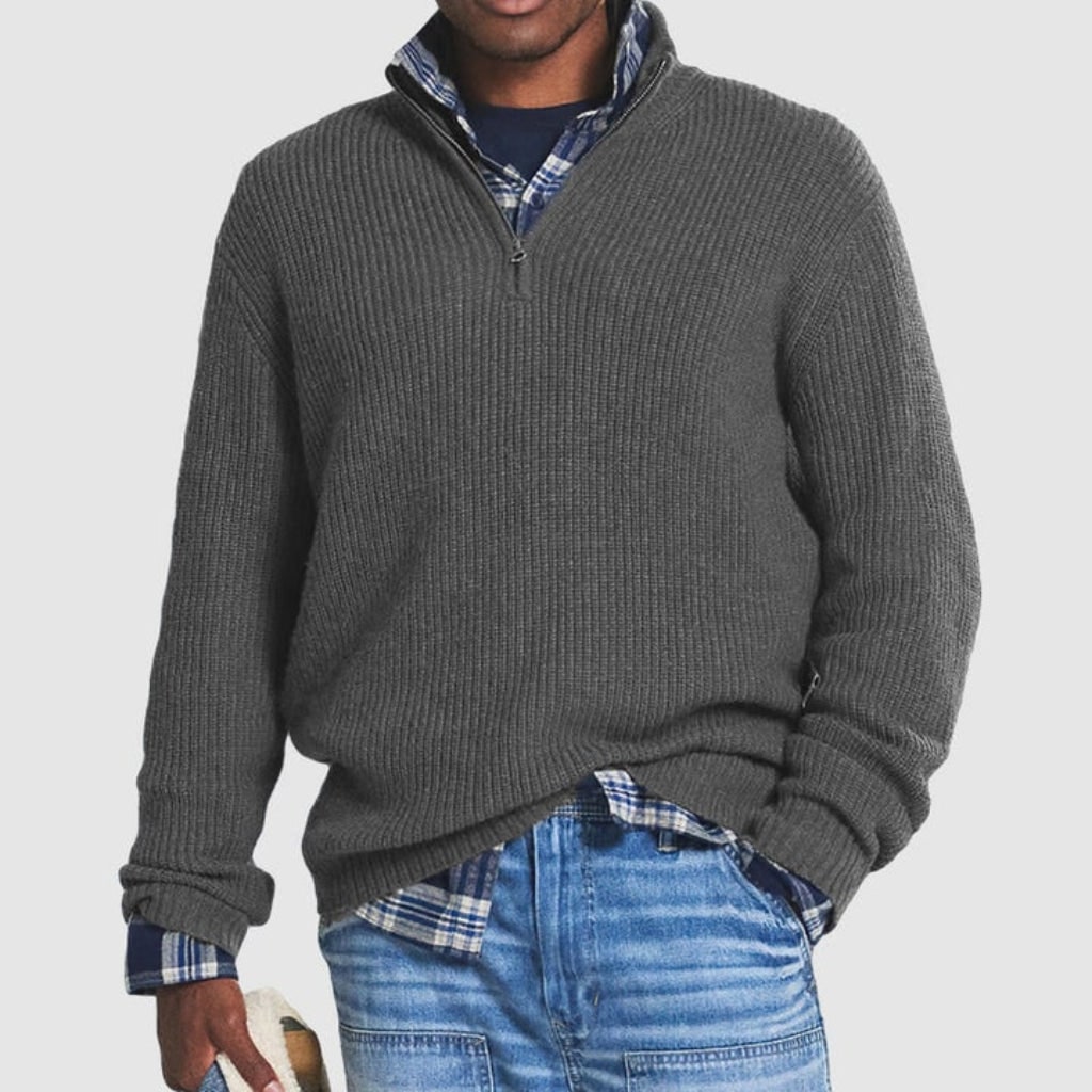 Men's Sweater Crew Neck Zipper Casual Layering Option - Image 3