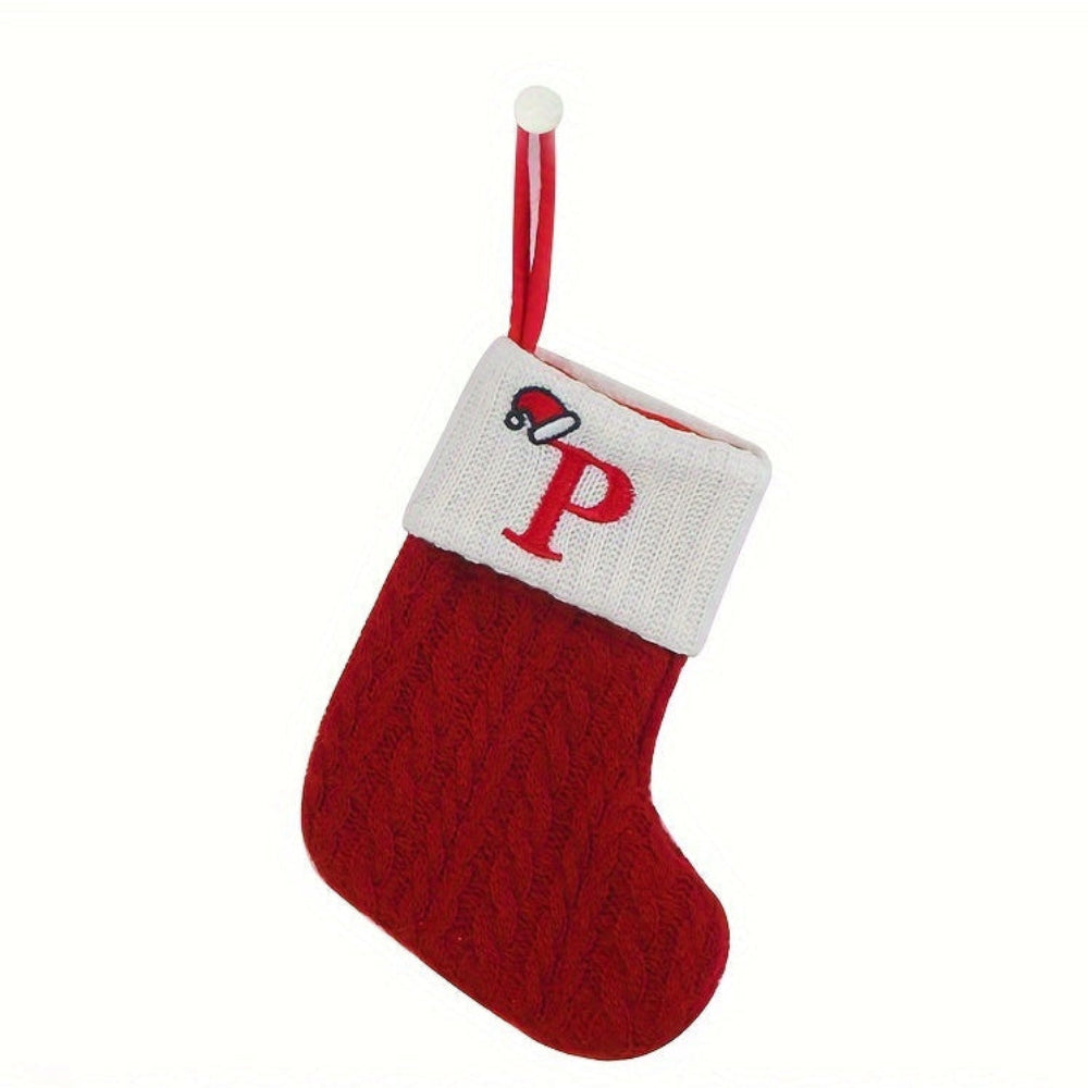 Christmas Stocking Knit Monogram Alphabet Decorative Holiday Sock