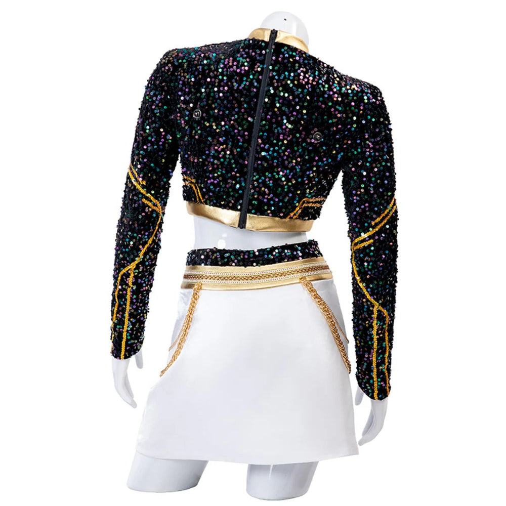 Pop Star Golden Performance Costume Black/White/Gold Stage Dance Outfit Halloween Cosplay - Image 6