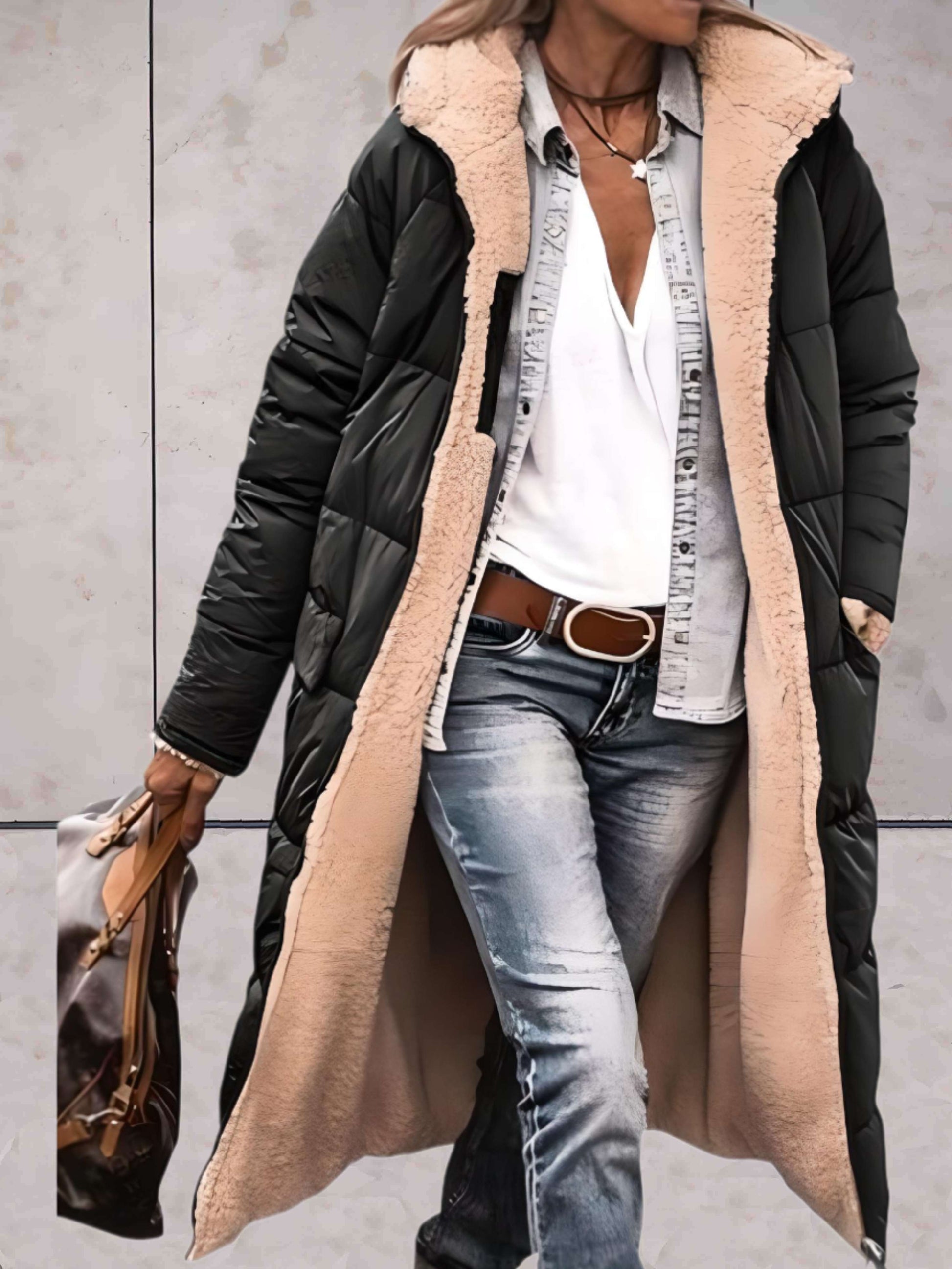 Women's Long Quilted Puffer Winter Coat | Hooded Teddy Lined