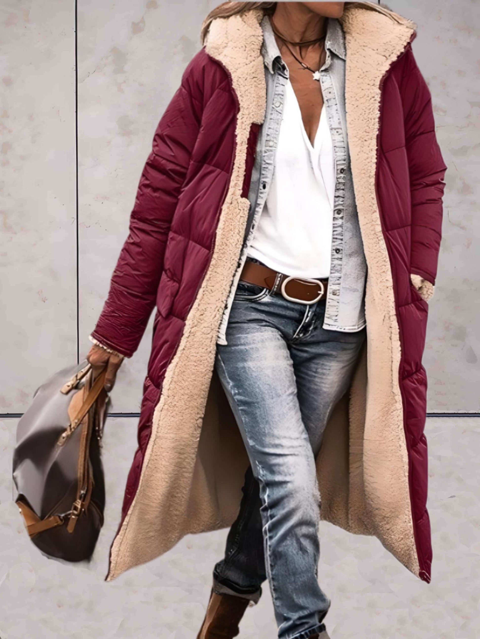 Women's Long Quilted Puffer Winter Coat | Hooded Teddy Lined