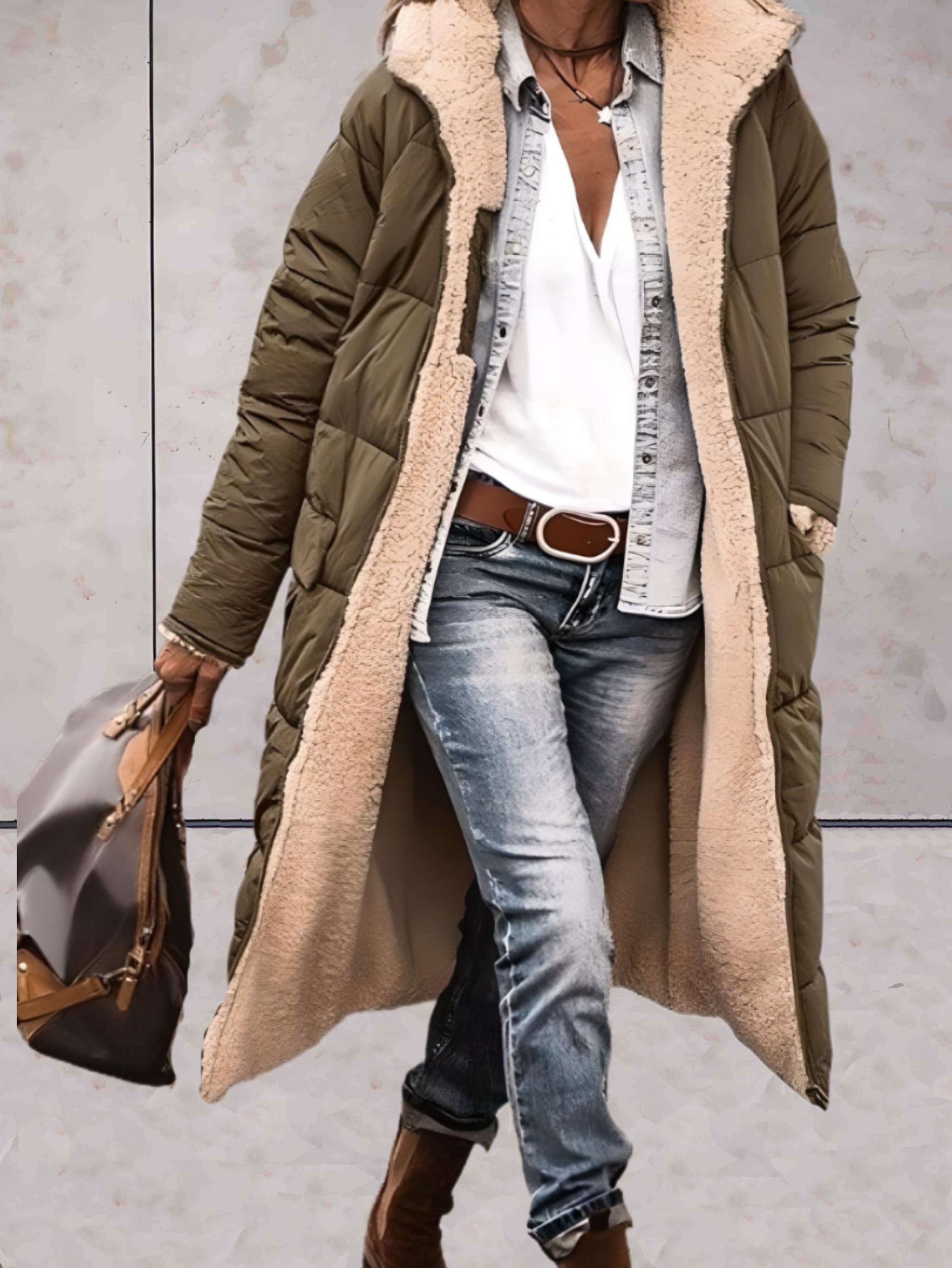 Women's Long Quilted Puffer Winter Coat | Hooded Teddy Lined