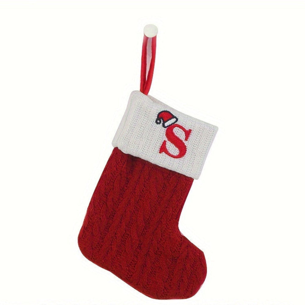 Christmas Stocking Knit Monogram Alphabet Decorative Holiday Sock