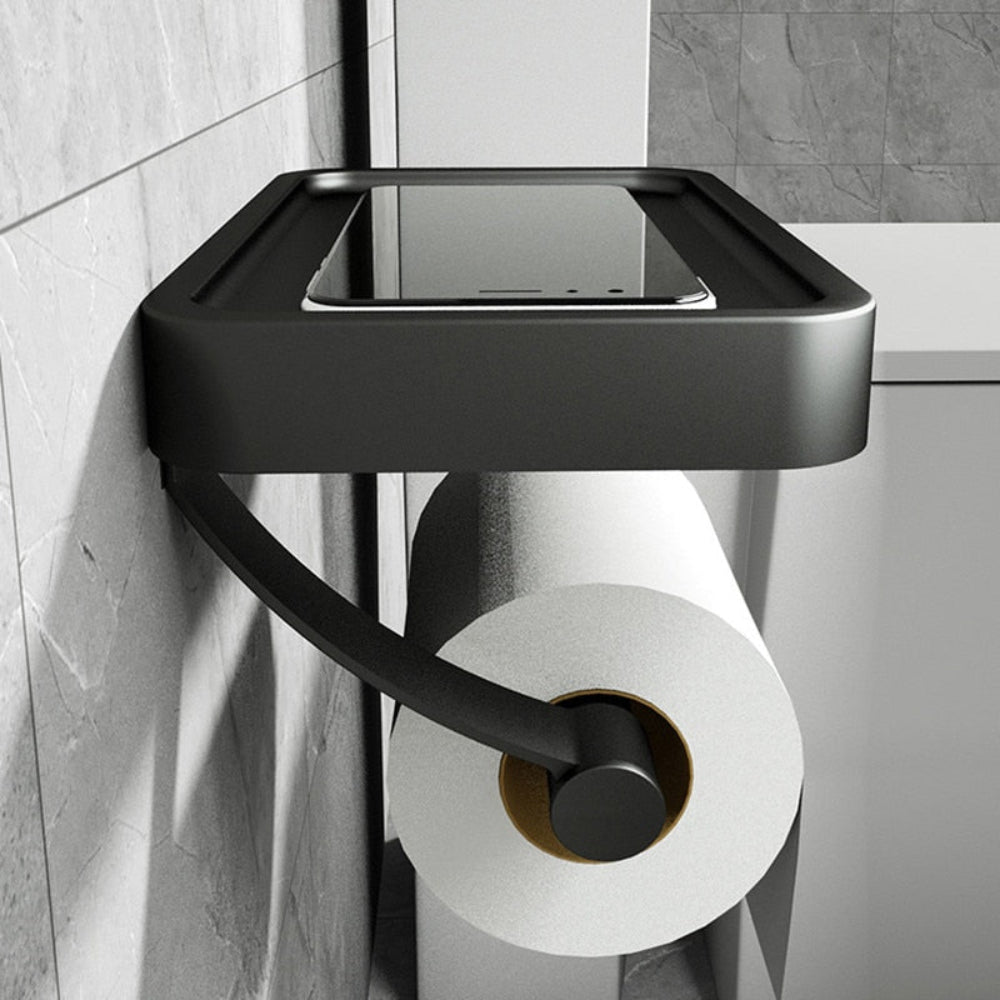 Toilet Roll Holder Stainless Metal Wall Shelf Modern