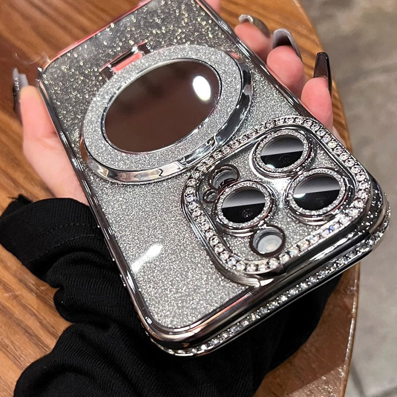 Pouzdro na telefon se zrcátkem magnetický stojan třpytky