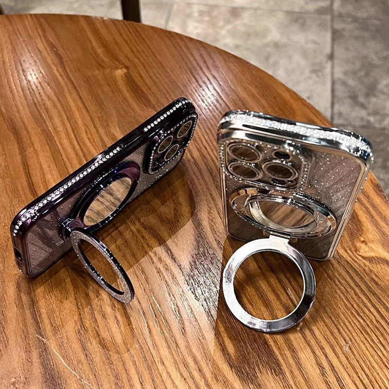 Coque de téléphone avec miroir support magnétique pailleté