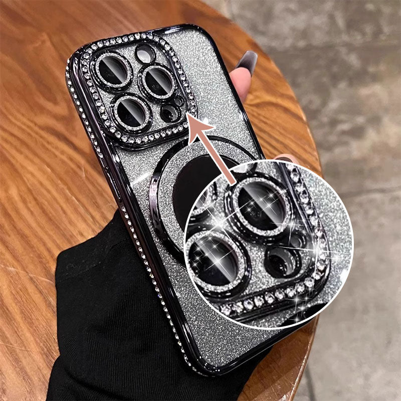 Coque de téléphone avec miroir support magnétique pailleté