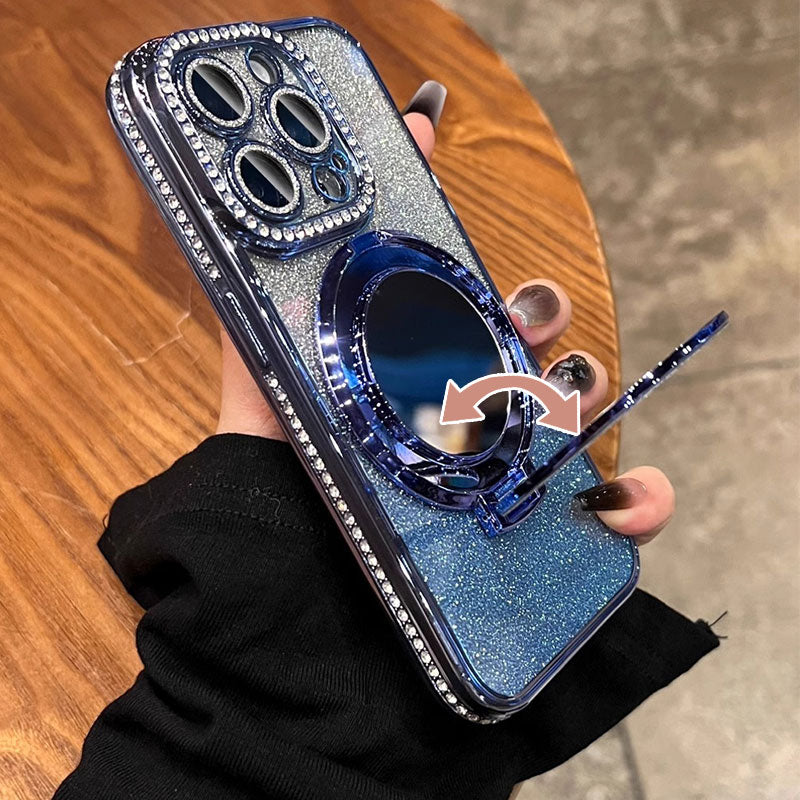 Coque de téléphone avec miroir support magnétique pailleté