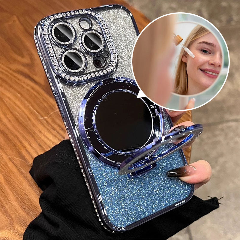 Coque de téléphone avec miroir support magnétique pailleté