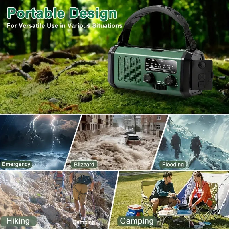SurvivorPro Noodradio 10.000mAh – Zonne- & Handmatig Opladen, Weerradio, Zaklamp, SOS Alarm & Telefoonlader - Image 2