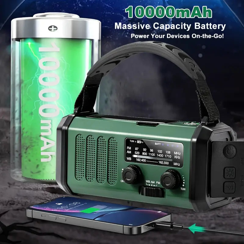 SurvivorPro Noodradio 10.000mAh – Zonne- & Handmatig Opladen, Weerradio, Zaklamp, SOS Alarm & Telefoonlader - Image 5