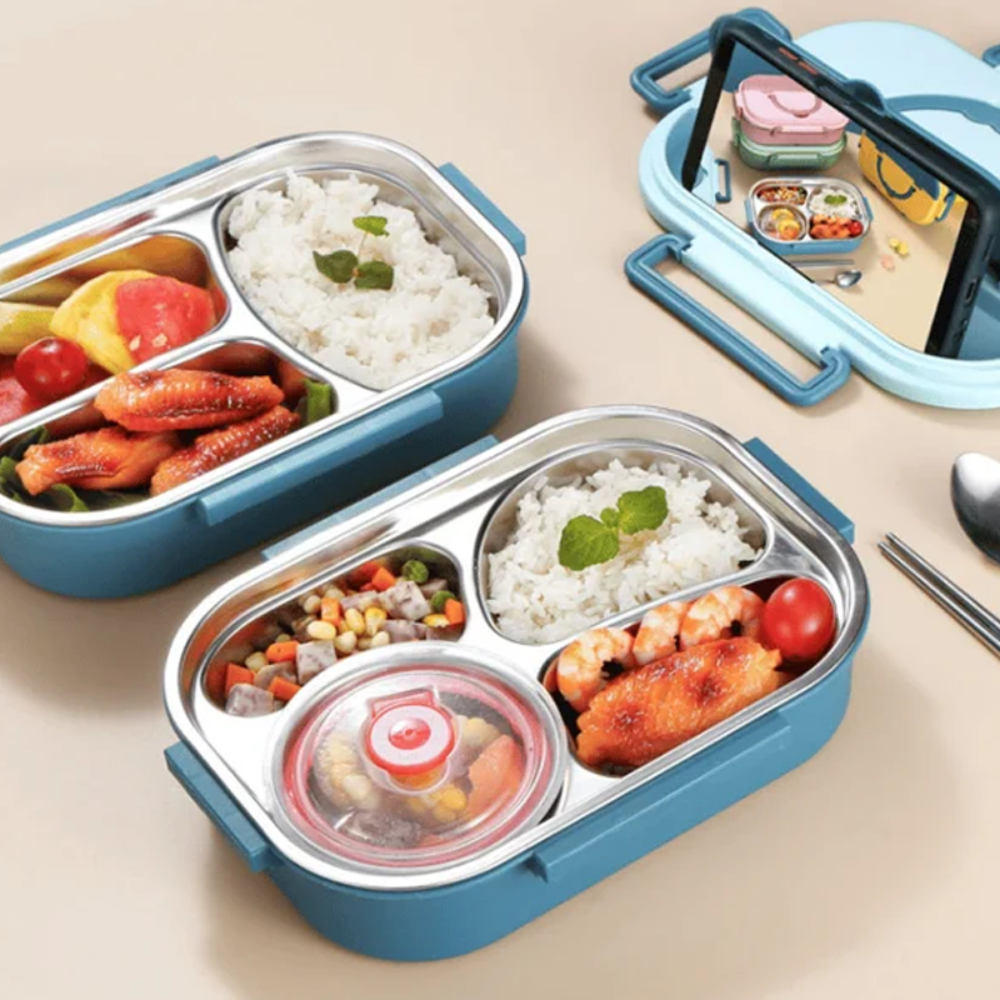 Thermo-Lunchbox aus Edelstahl – innen aus Edelstahl – 3 oder 4 Fächer mit Suppenschüssel – Wanduhr - Image 12