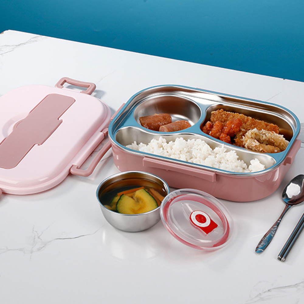Thermo-Lunchbox aus Edelstahl – innen aus Edelstahl – 3 oder 4 Fächer mit Suppenschüssel – Wanduhr - Image 9