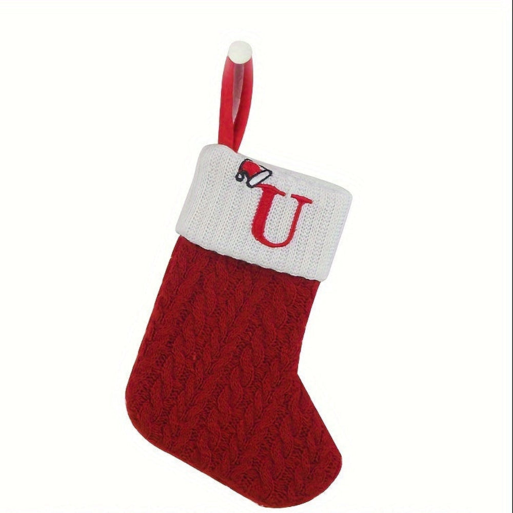 Christmas Stocking Knit Monogram Alphabet Decorative Holiday Sock