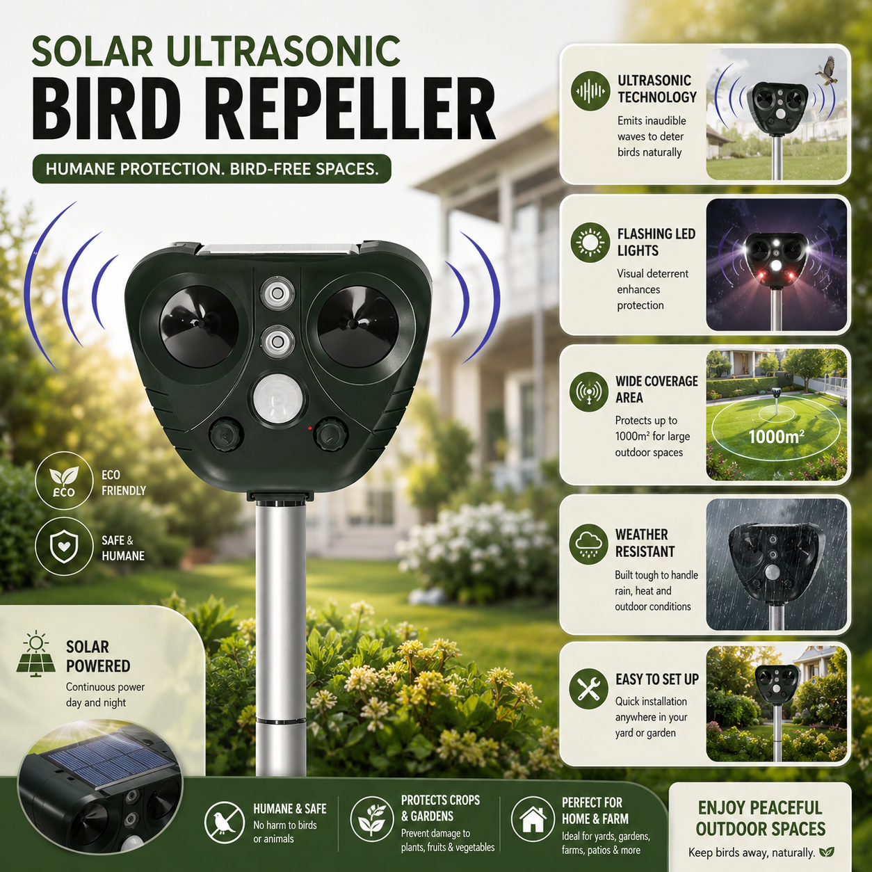 Ultrasonic Bird Repeller Solar Bird Repeller Ultrasonic Pest Control - Image 4