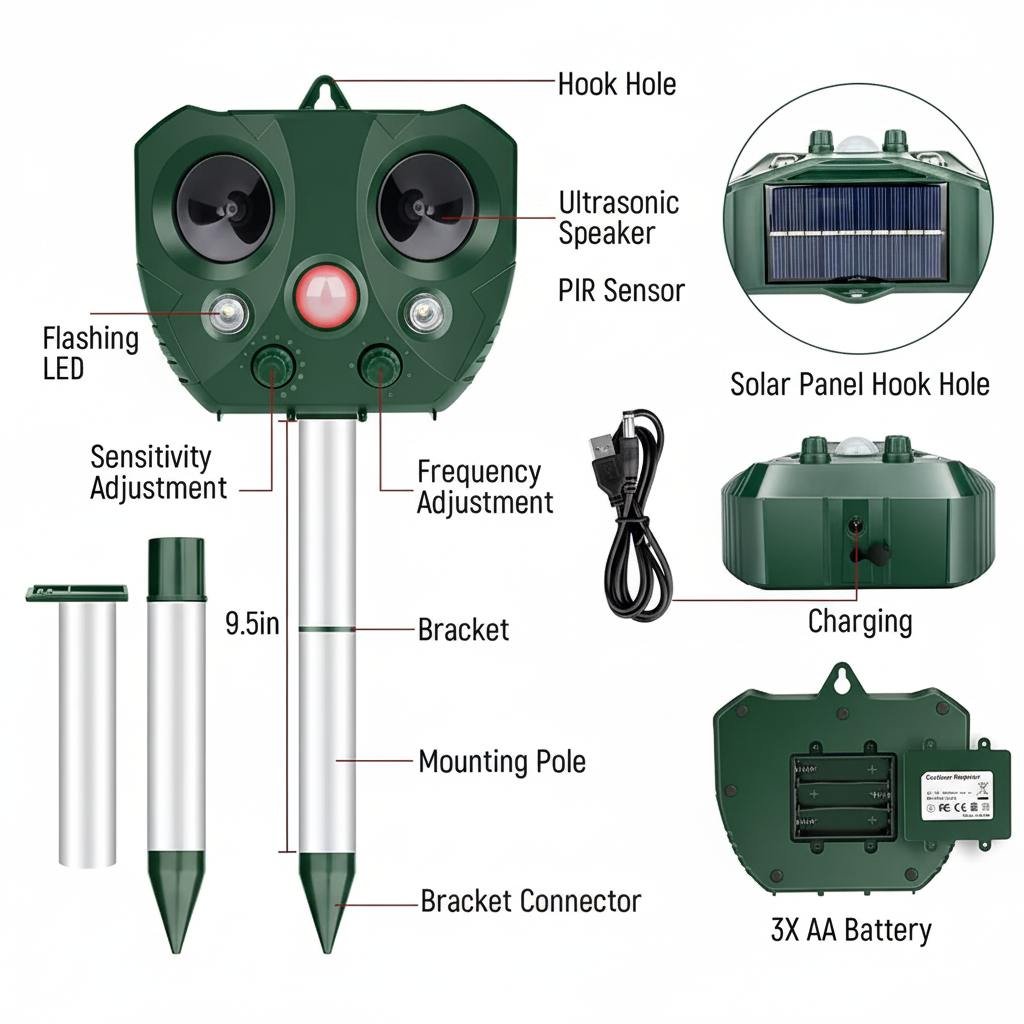 Ultrasonic Bird Repeller Solar Bird Repeller Ultrasonic Pest Control - Image 9