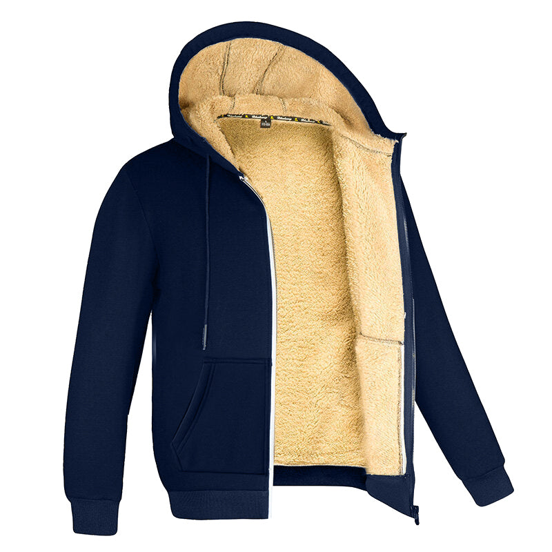 Sudadera con cremallera extragrande para hombre | Sudadera con capucha de forro polar cálido